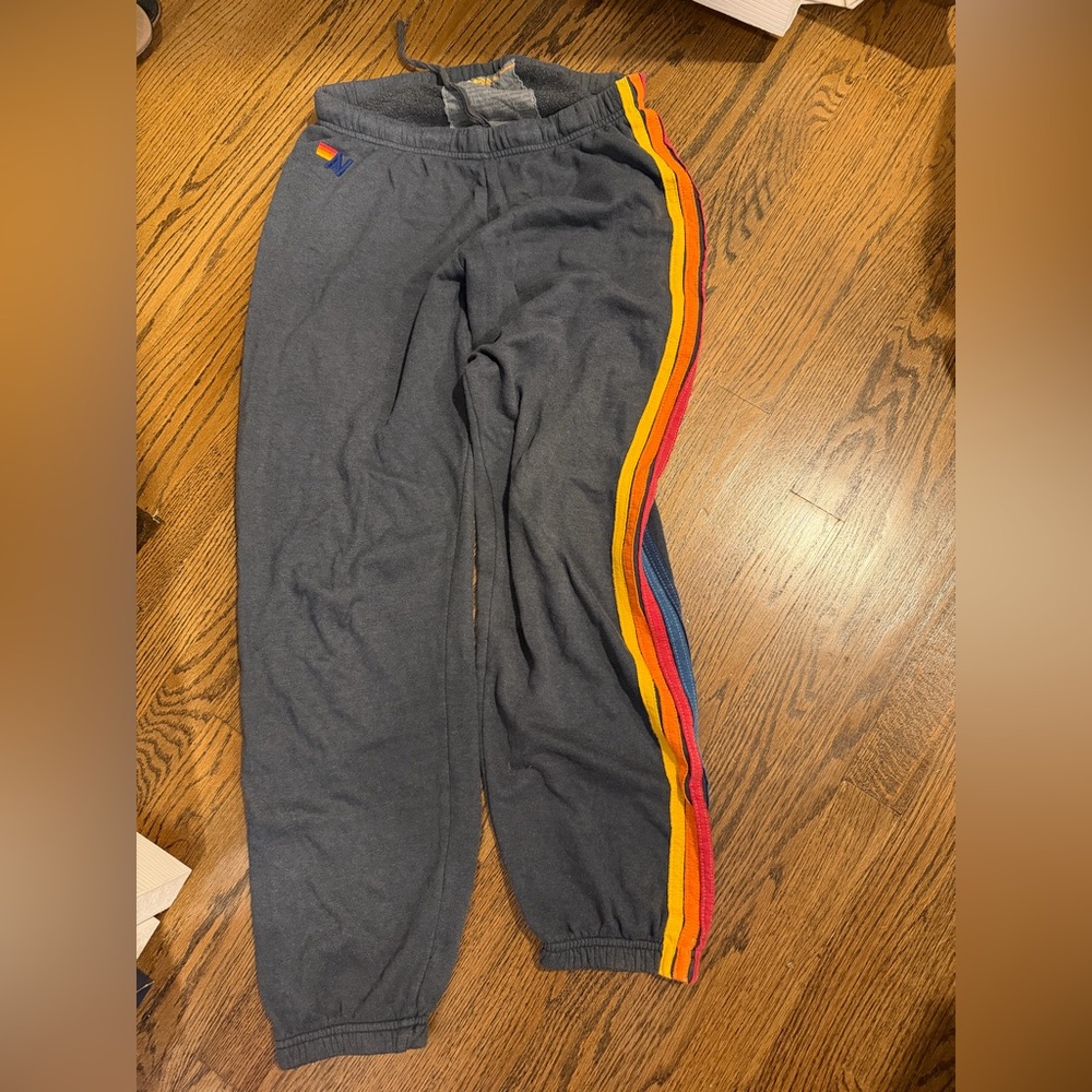 Aviator Nation Charcoal Joggers with Rainbow Stripes